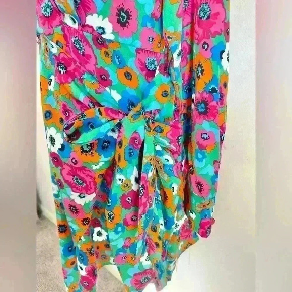 Vacay Allover Floral Print Faux Wrap Side Knot V Neck Long Sleeve Dress - Picture 4 of 8